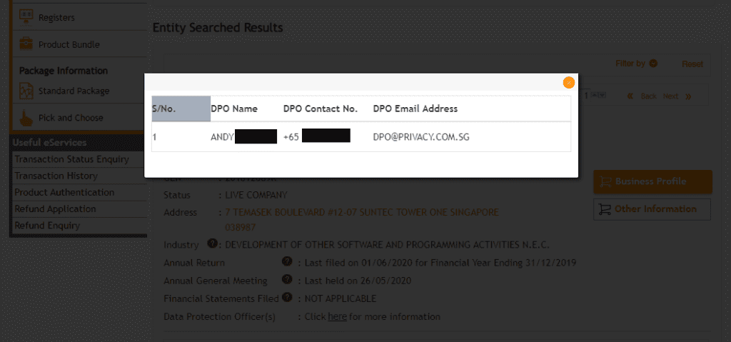 Register Data Protection Officer Business Contact Information