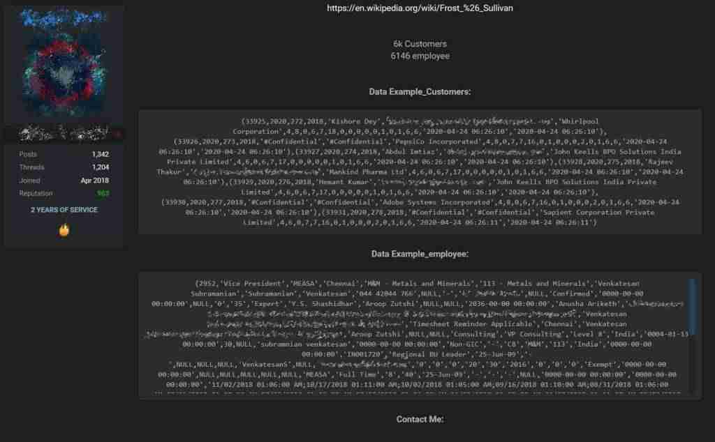 Frost & Sullivan Databases Available For Sale On A Hacker Forum