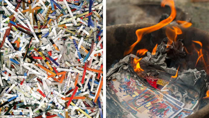 shredding or burning paper