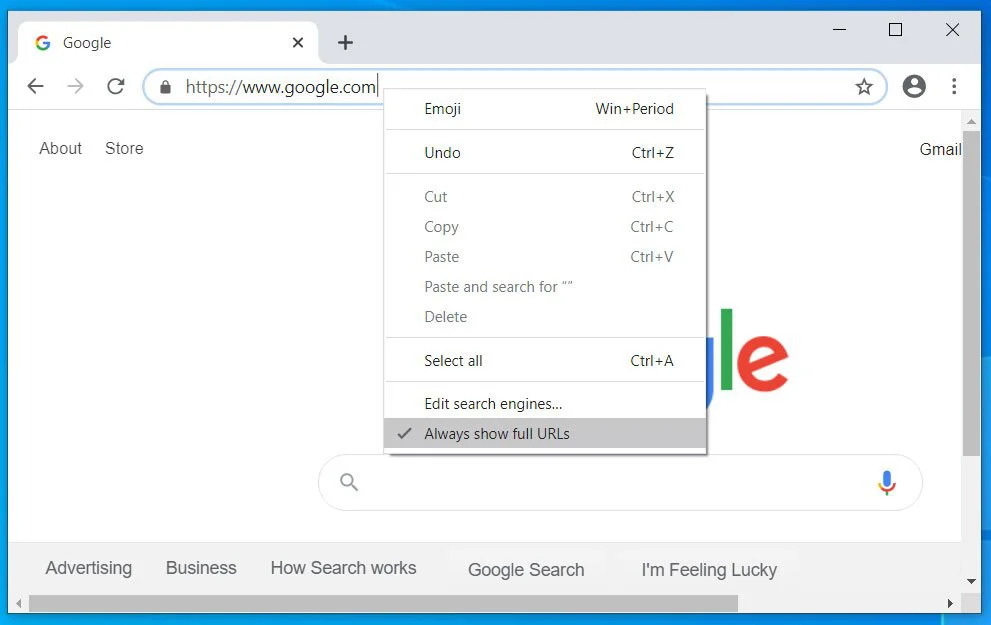 google chrome show full urls