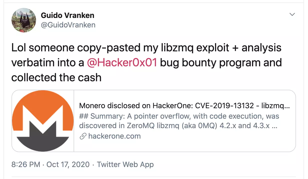 HackerOne report of plagiarism