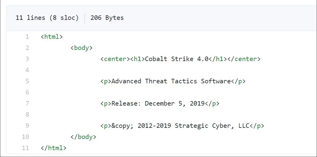 Source code showing Cobalt Strike version