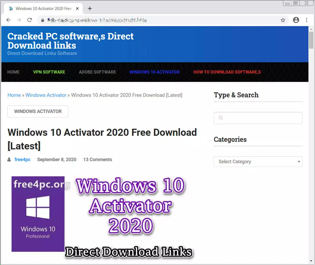 Fake software crack site