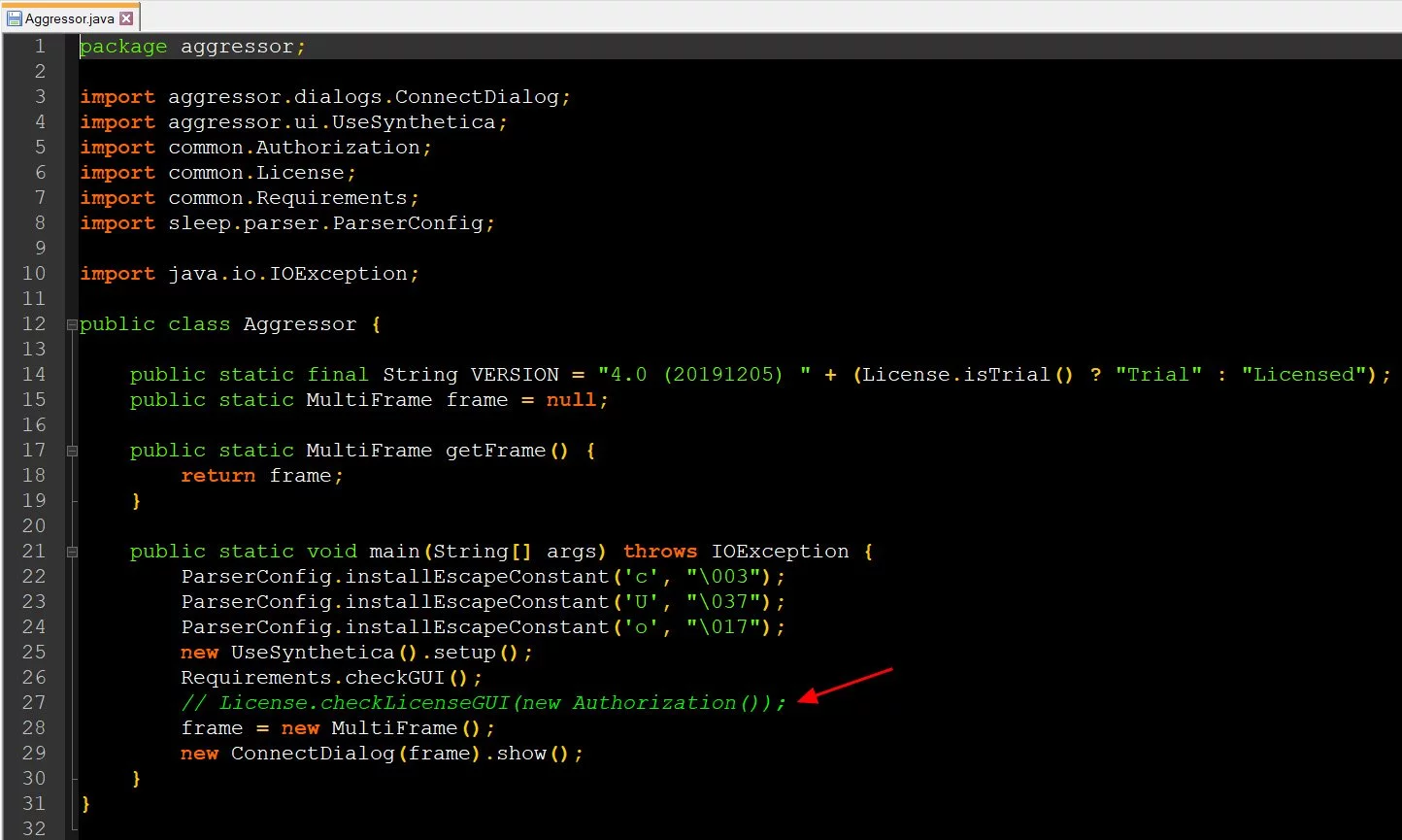 Cobalt Strike license check commented out