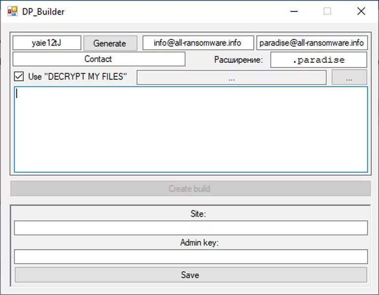 Paradise Ransomware builder