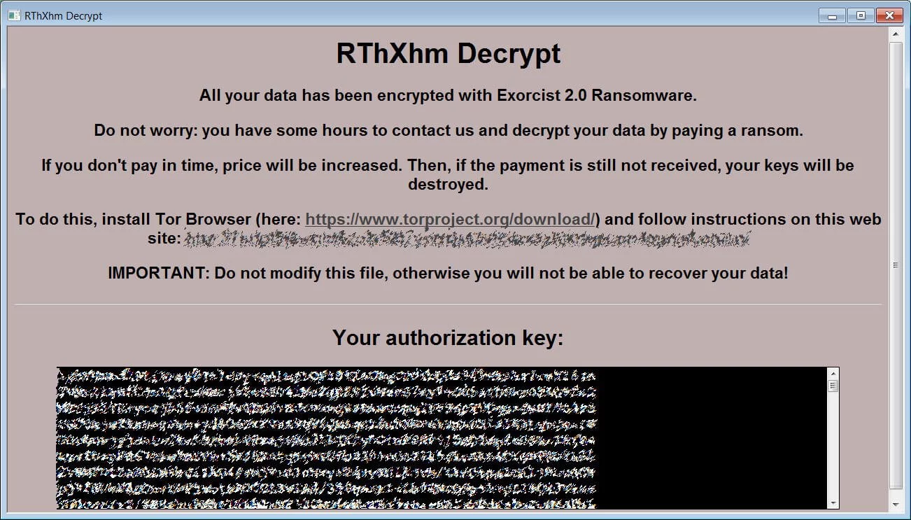 Excorcist 2.0 ransom note