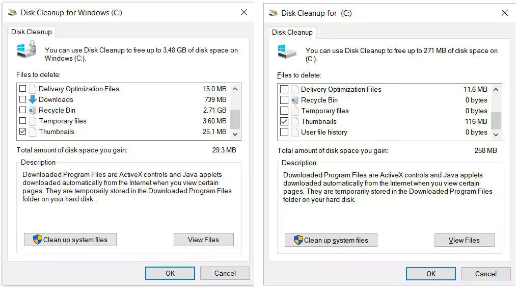 Windows 10 1909 and Windows 10 2004 Disk Cleanup