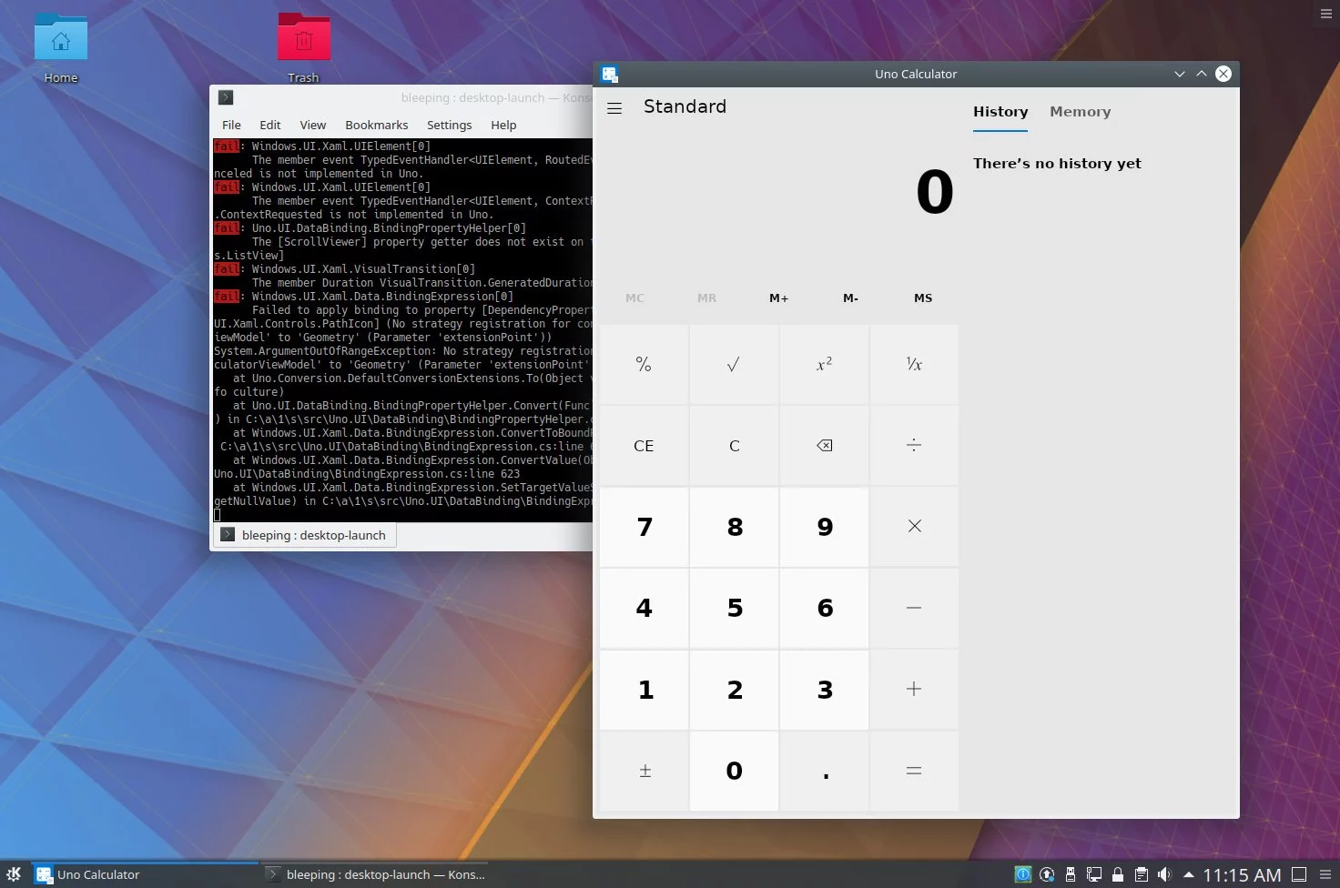 Uno Calculator running on Ubuntu Desktop