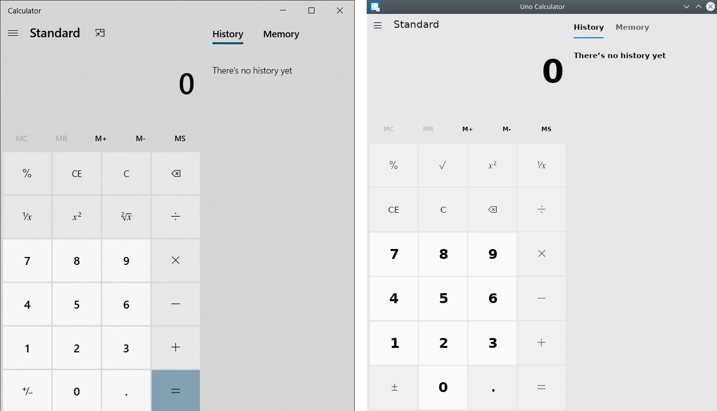 Windows 10 Calculator and Uno Calculator