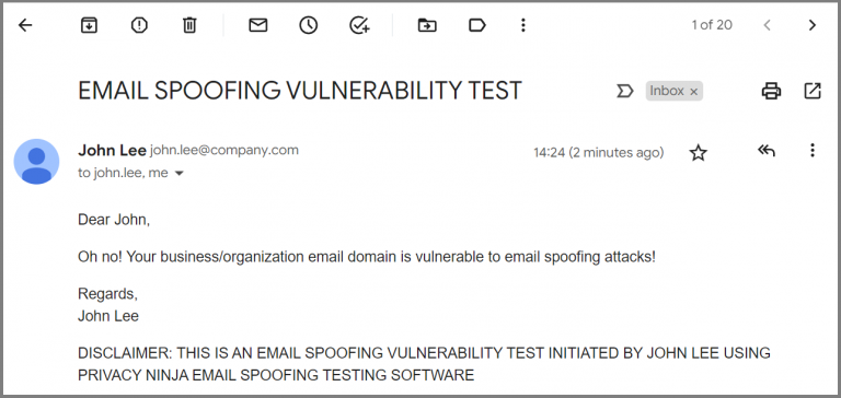 Privacy Ninja Email Spoof Test Sample